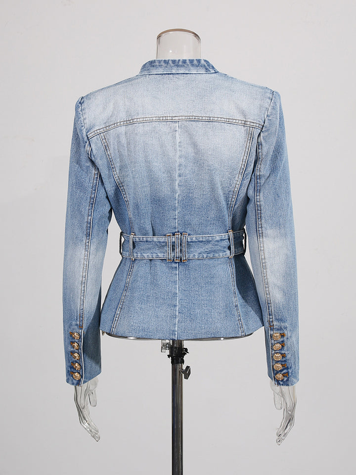 belted denim tailored jacket with utility pockets – AURELIA