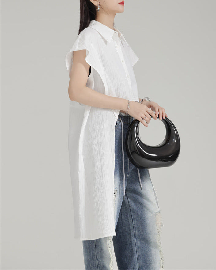 Geplooide oversized blouse met geplooide halslijn - Nidzu 