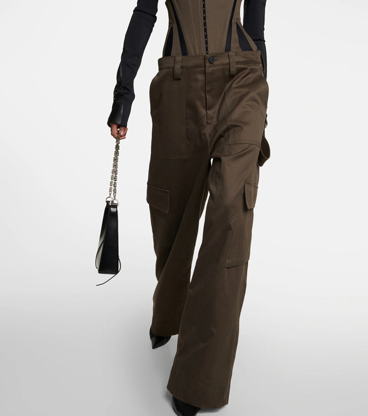 off-shoulder leather corset top with cargo pants – Felicitas