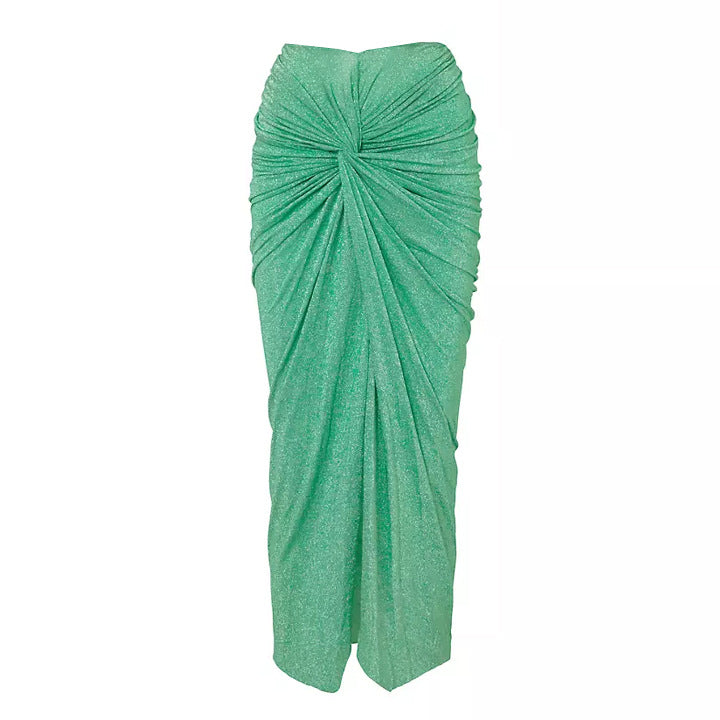 deep plunge shimmer one-piece with ruched wrap skirt – SHIMMER