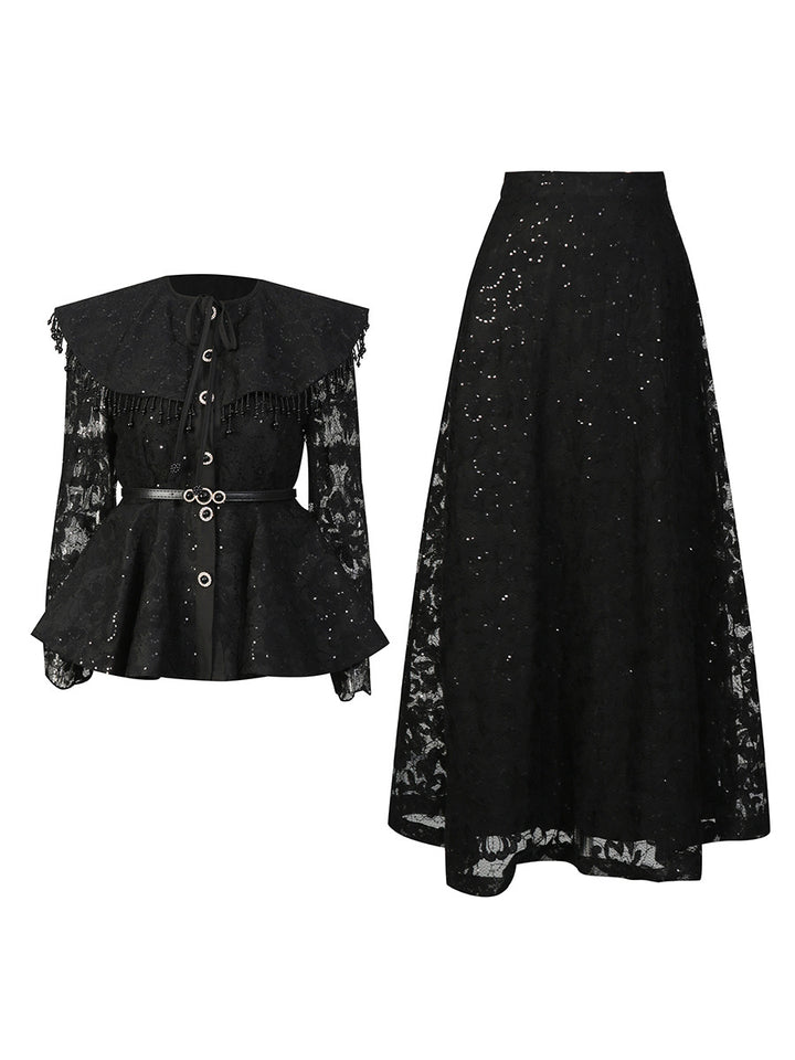lace peplum maxi dress with vintage collar – ZEYAD