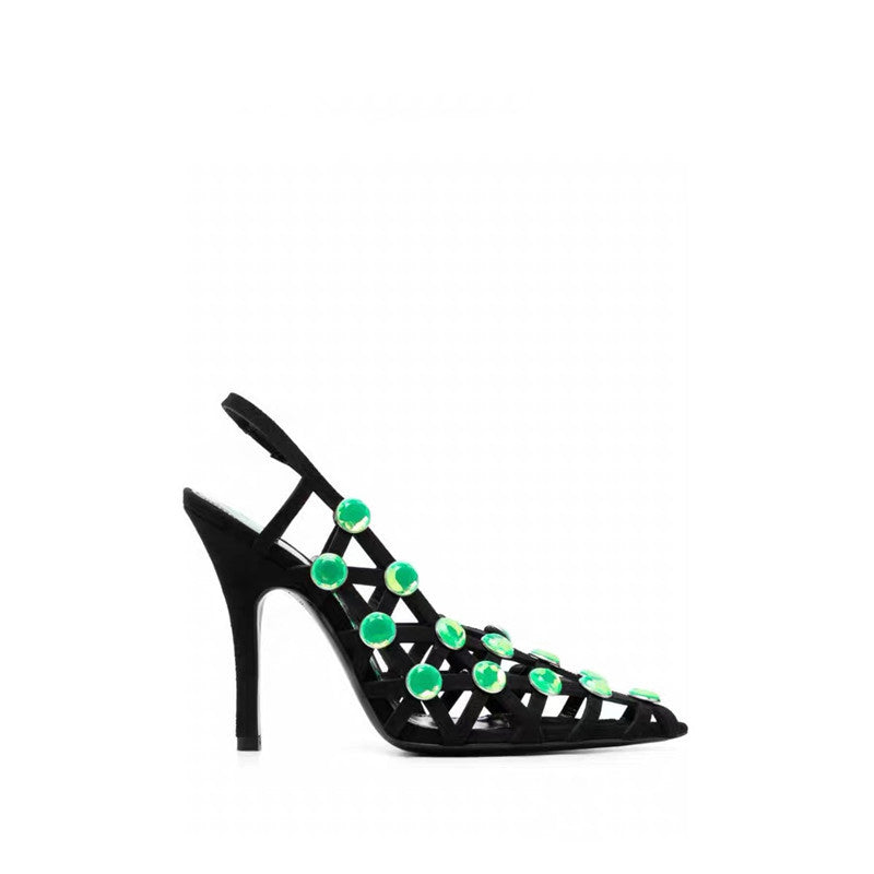 lattice slingback heels with emerald studs – SERENA