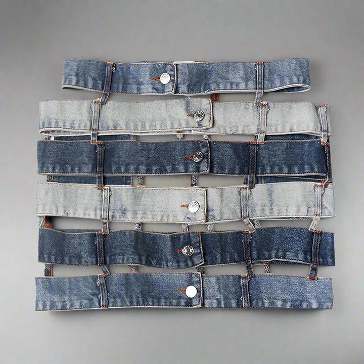 patchwork denim waist belt skirt - Talikha
