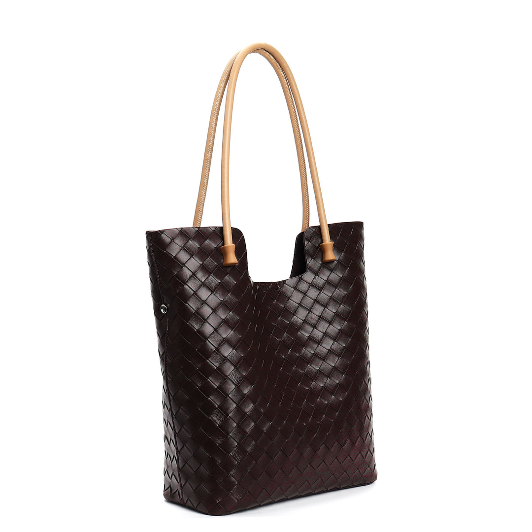 woven leather tote bag with contrast shoulder straps - RIWA