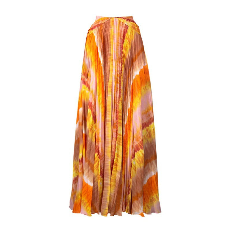 pleated cut-out one-piece with maxi flow skirt – SUNSET