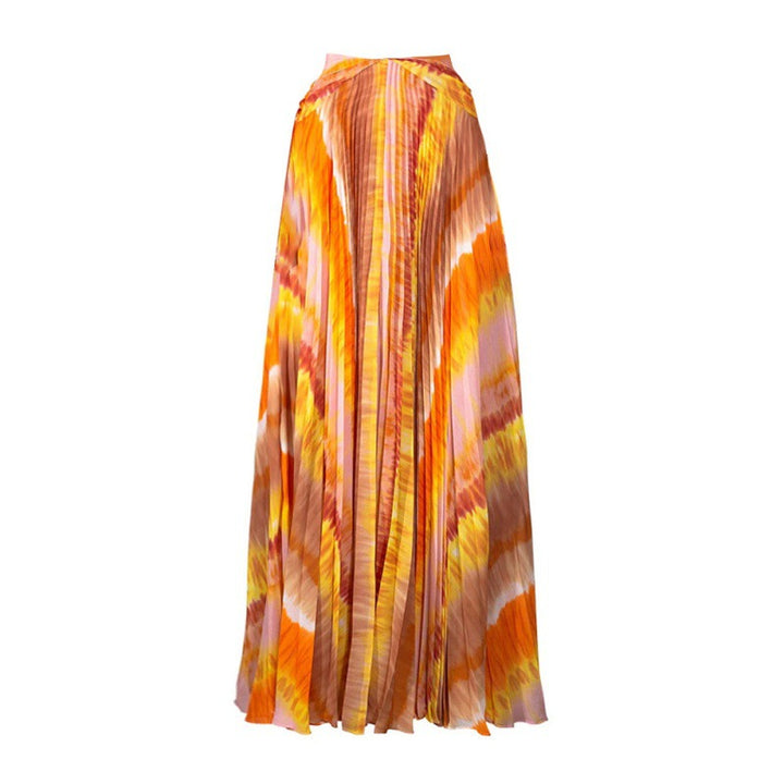 pleated cut-out one-piece with maxi flow skirt – SUNSET