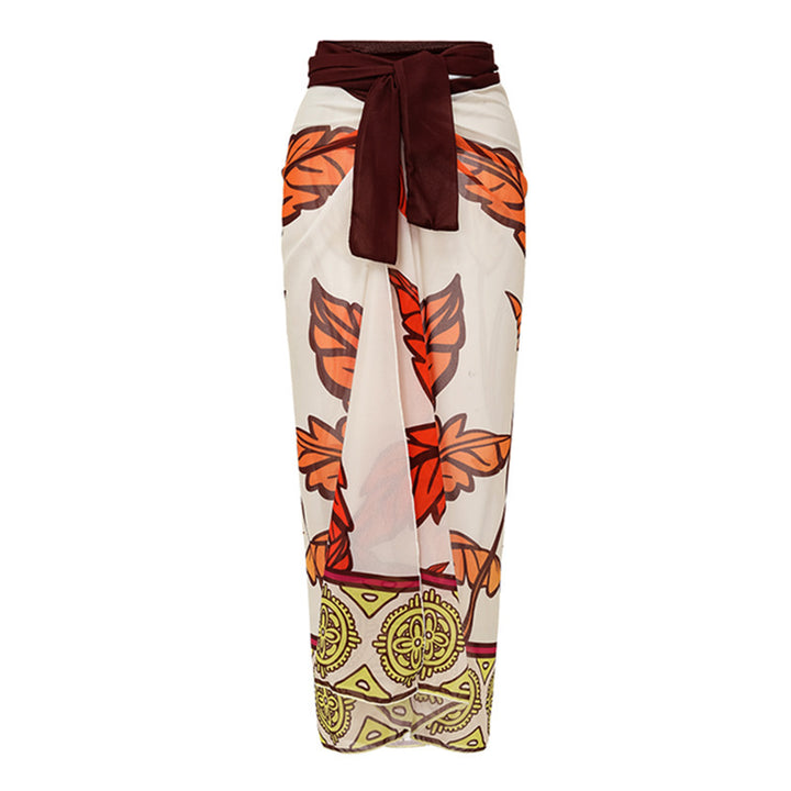 ruffle sleeve twist-front swimsuit with printed wrap sarong set – AUTUMN