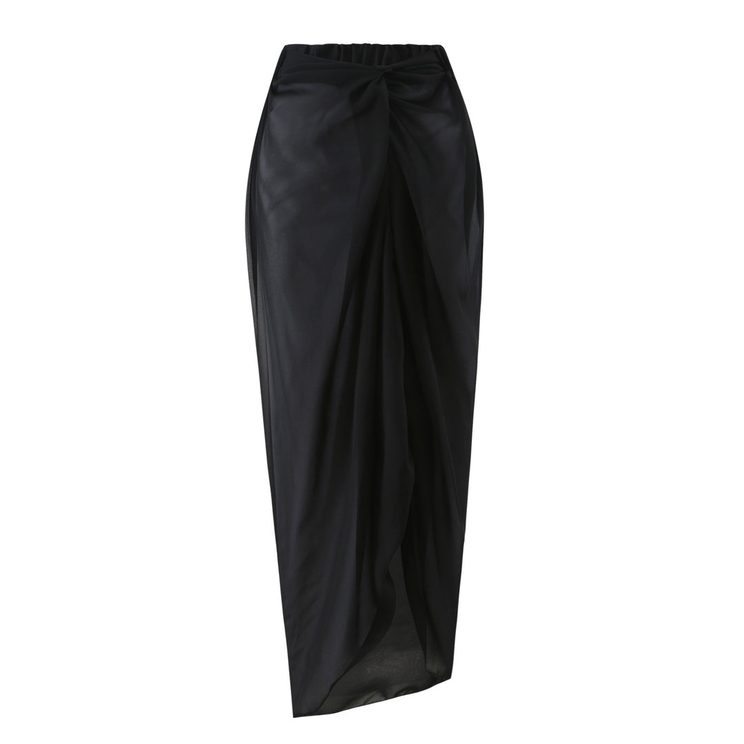 halter bow-detail swimsuit with draped wrap skirt – MUSE