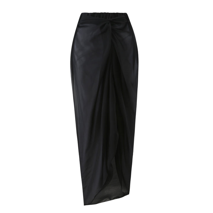 halter bow-detail swimsuit with draped wrap skirt – MUSE