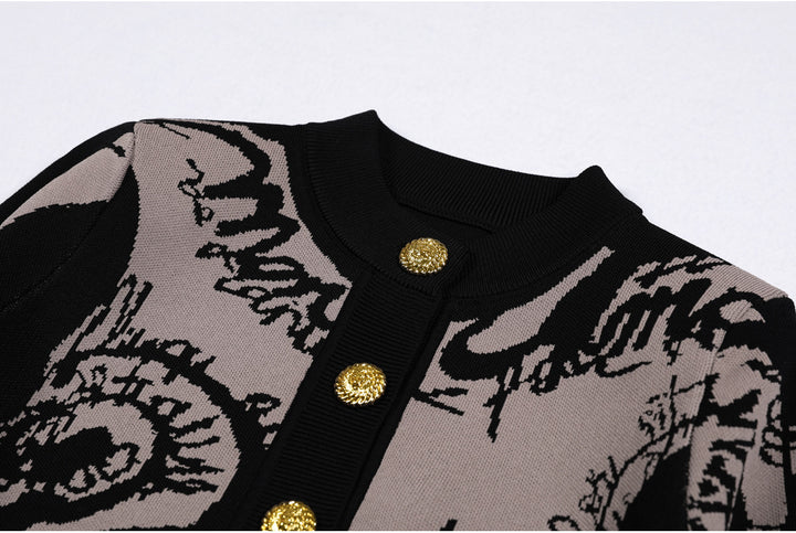 knitted cardigan with abstract script design – NOVAZLI