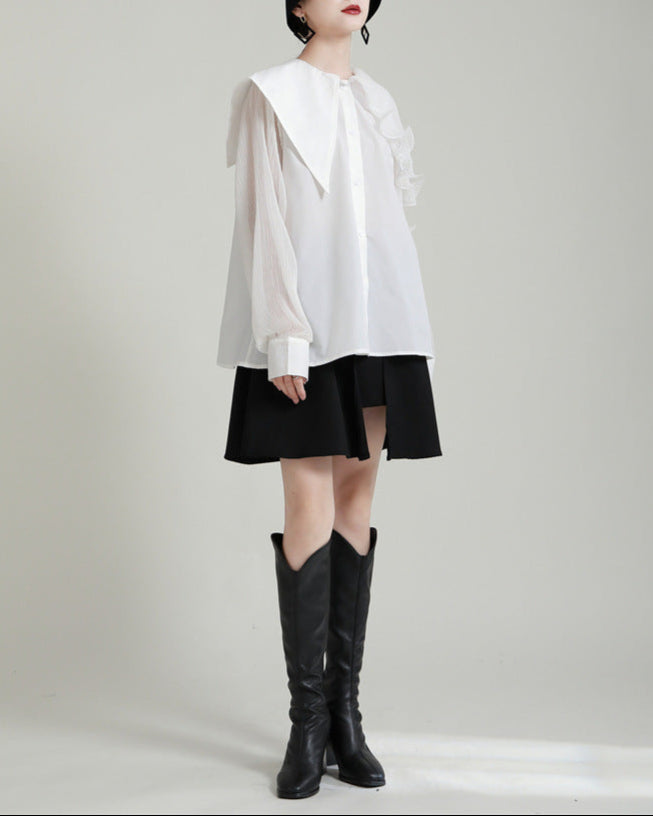 Ruffled shoulder shirt dress with belt - Vinky