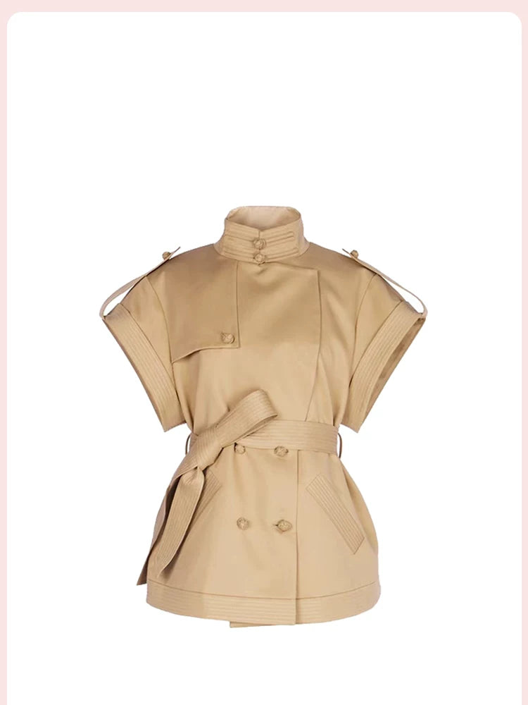 Belted Short Sleeve Trench Jacket - Sand