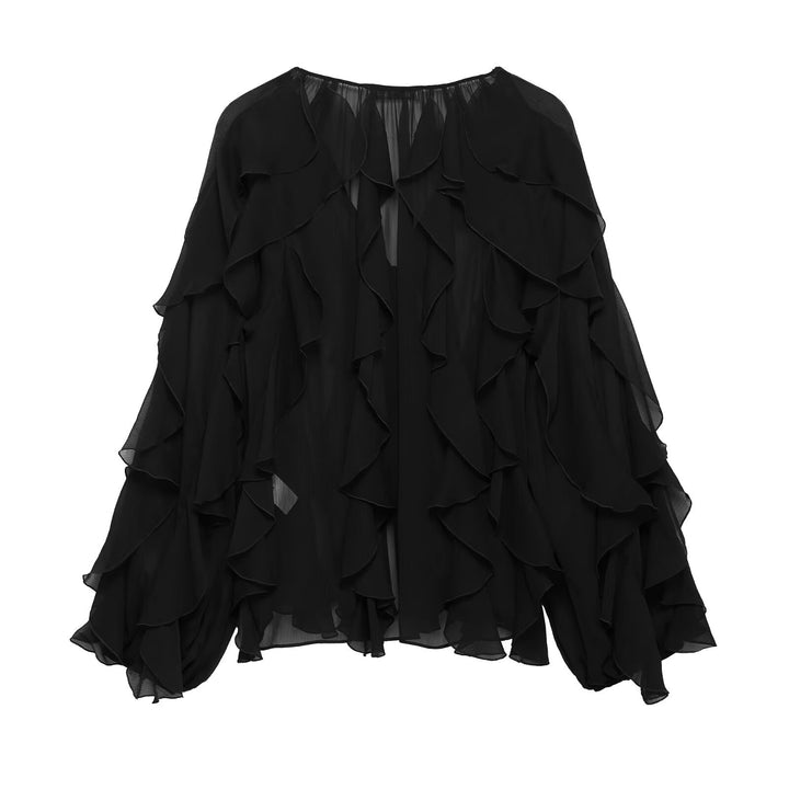 Blush Ruffle Tie-Neck Chiffon Blouse - Romance