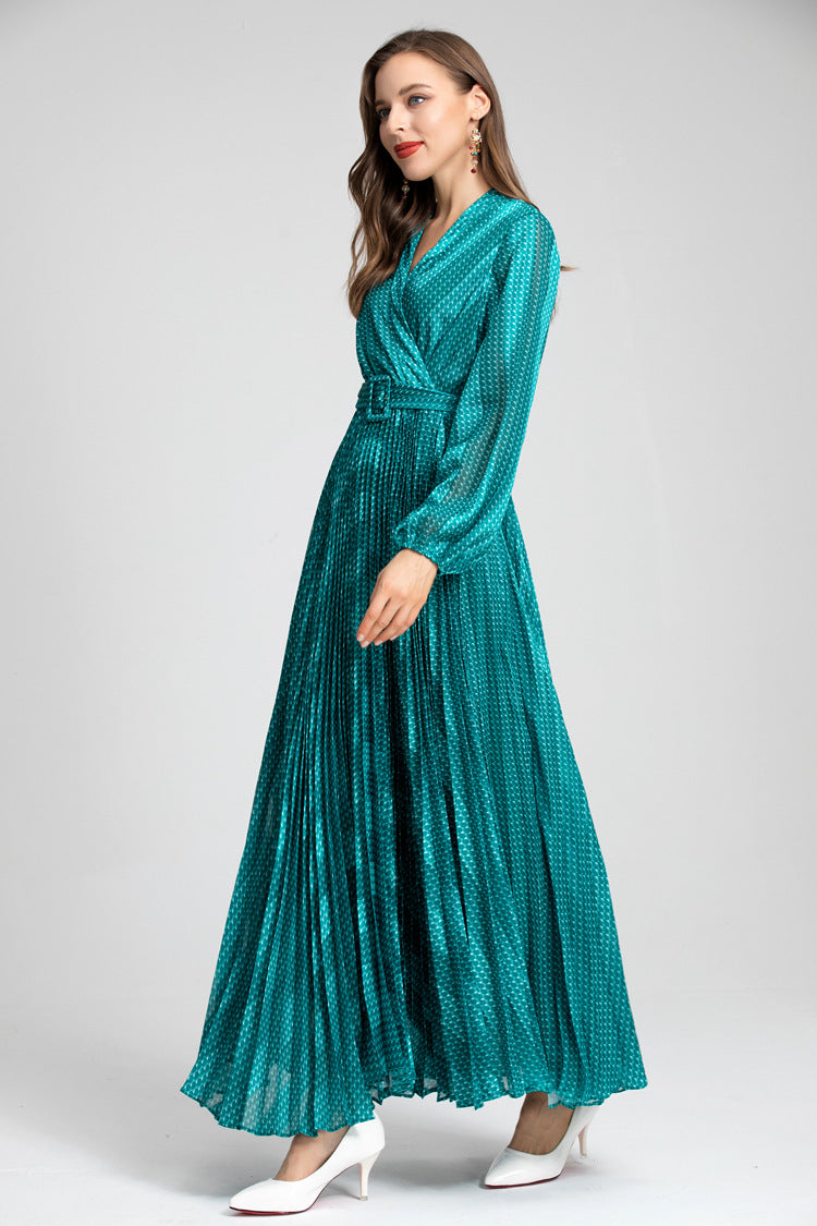 Red Metallic Pleated Wrap Dress – Ruby