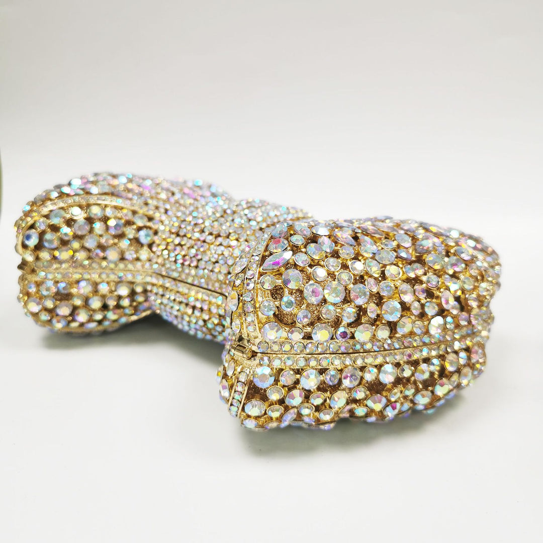 crystal bow-shaped clutch with emerald stones - Efrosini