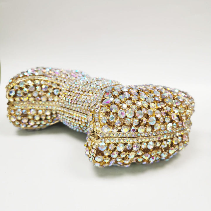 crystal bow-shaped clutch with emerald stones - Efrosini