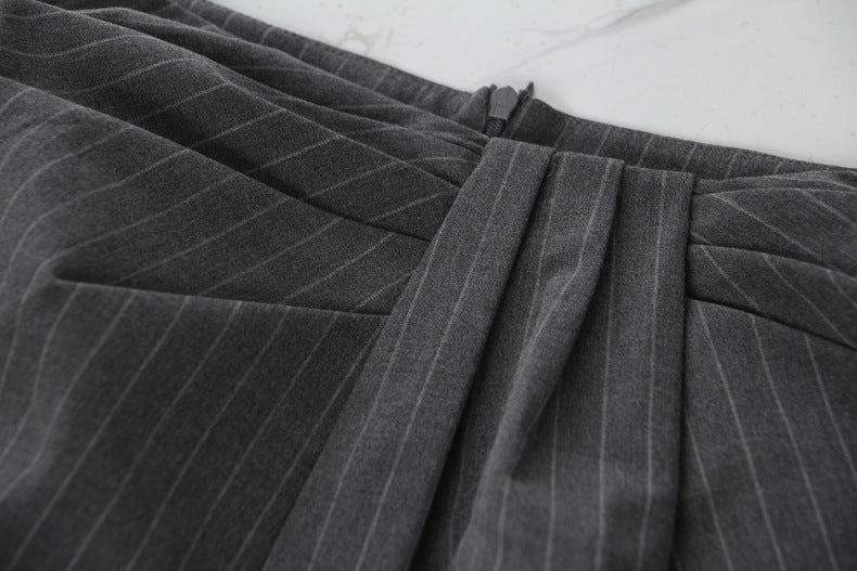 Layered pinstripe wide-leg trousers with lace detail – VELVET