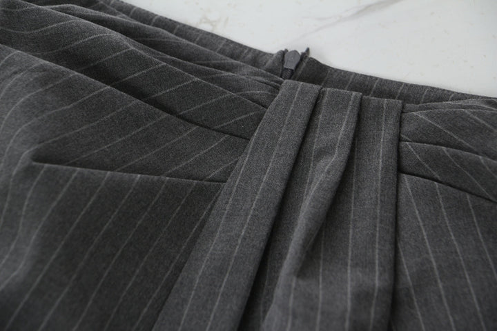 Layered pinstripe wide-leg trousers with lace detail – VELVET