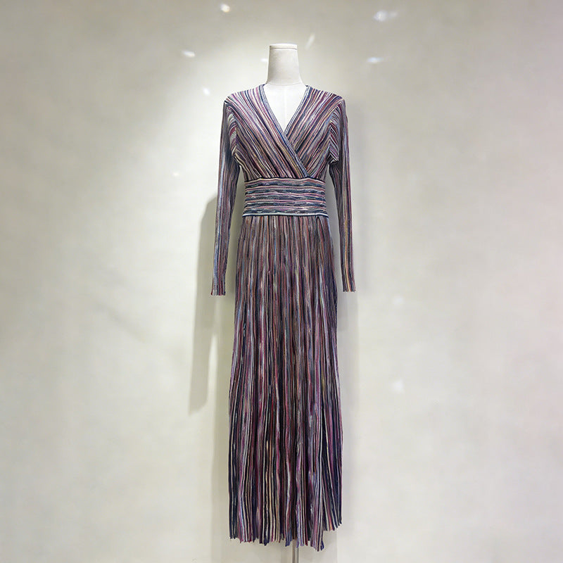 Elegant Multicolor Pleated Maxi Dress - Sophisticated