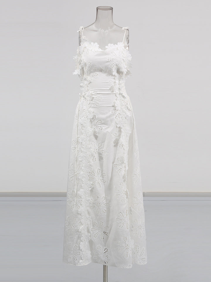 lace overlay slip maxi dress with tie straps – ELYSIA
