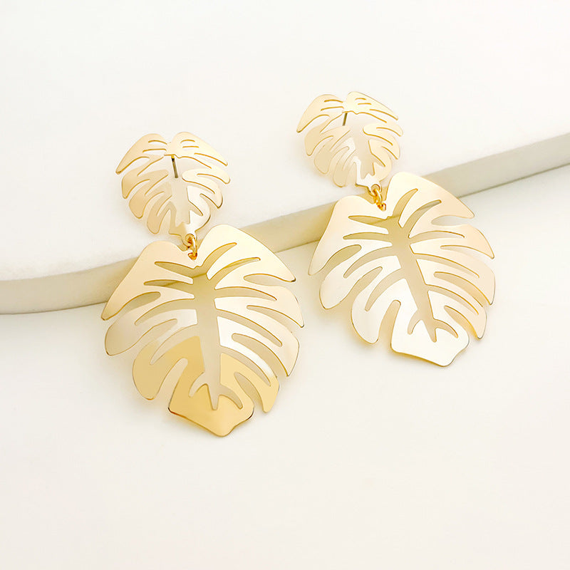 Double monstera leaf drop earrings - Jivlu