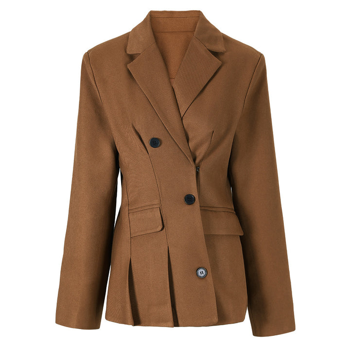 tailored asymmetric blazer with pleated hem – CAMELIA