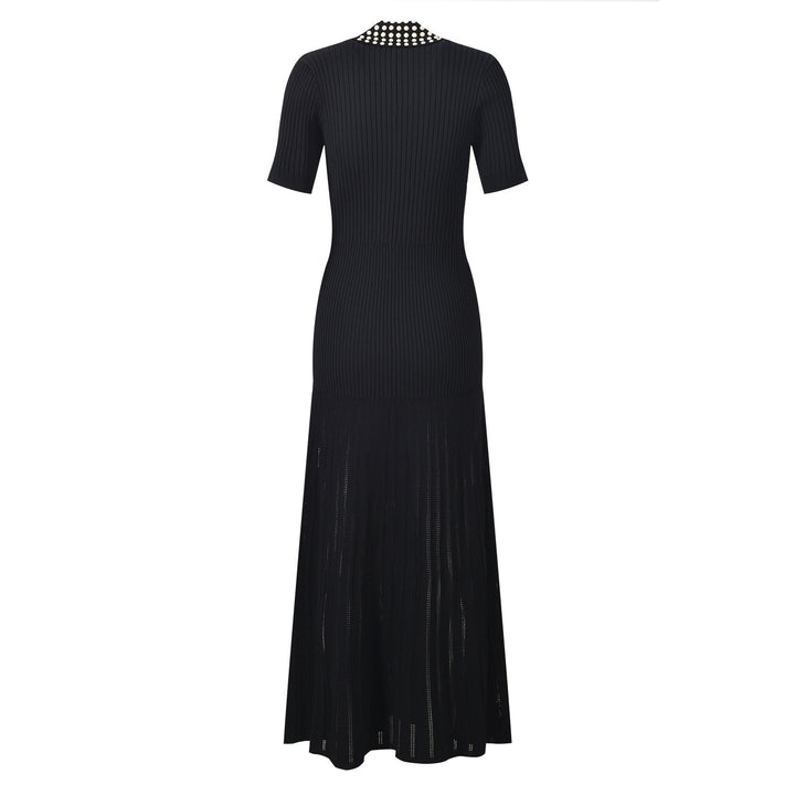 Button-Front Ribbed Knit Maxi Dress with Studded Collar – ÉCLAT