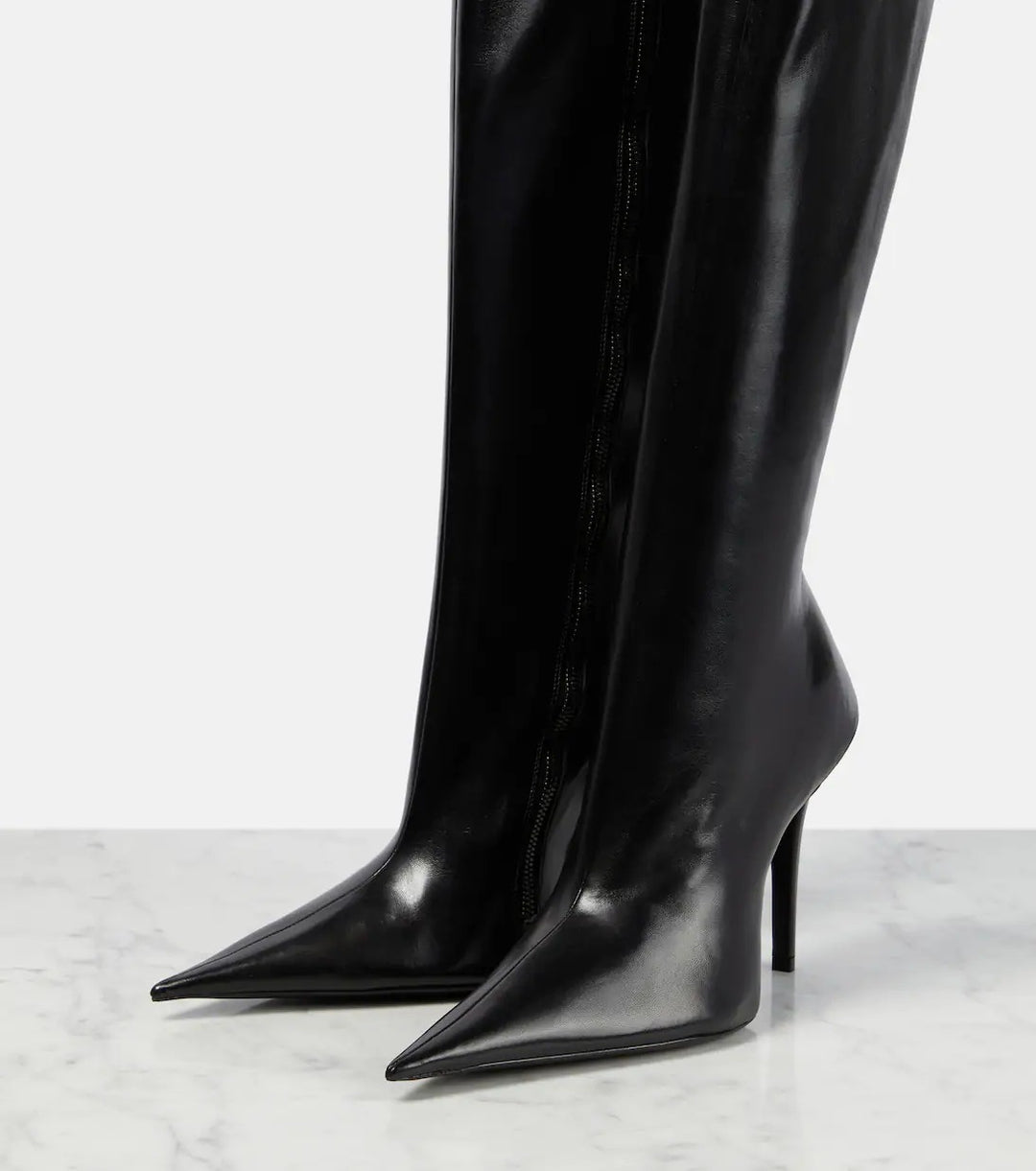 pointed-toe thigh-high stiletto boots in smooth leather – PAVERA