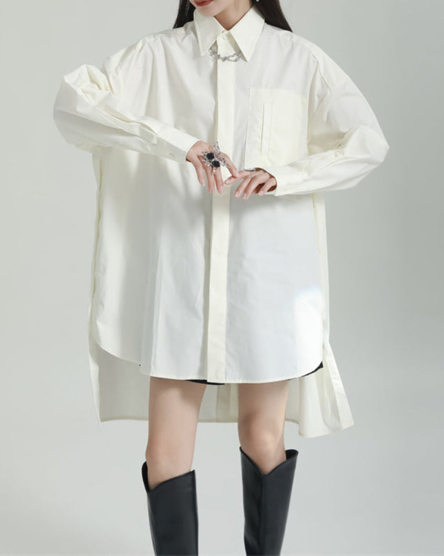 oversized high-low shirt dress with pointed collar – Rutra