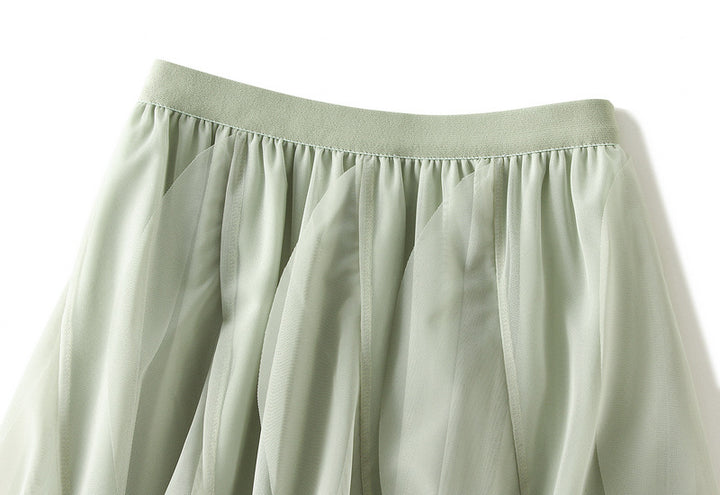 Asymmetrical ruffled mesh skirt with waterfall layers – Apilu