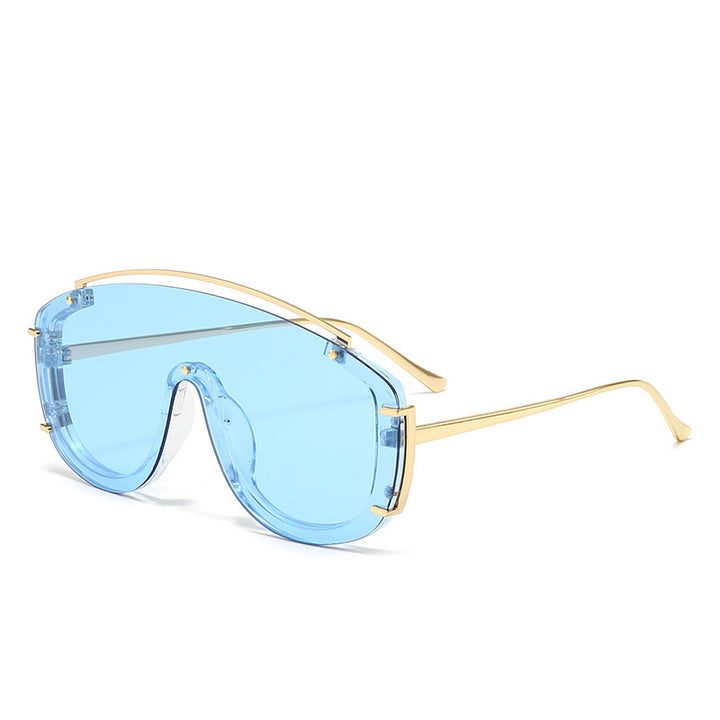 oversized shield sunglasses with gold metal frame - NOZRA