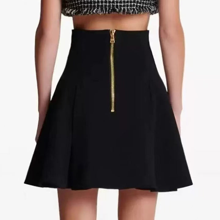 high-waist A-line skirt with gold button detail – AURELIAZI