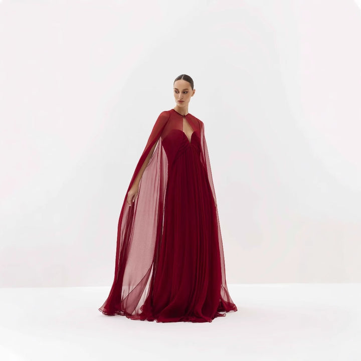 strapless chiffon gown with flowing cape - AURORVA