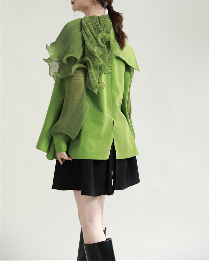 Ruffled shoulder shirt dress with belt - Vinky