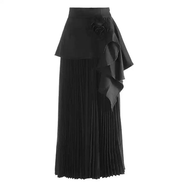 Pleated maxi skirt with floral wrap detail – ELARA