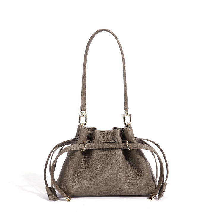 Taupe Drawstring Mini Bucket Bag – AVELINE