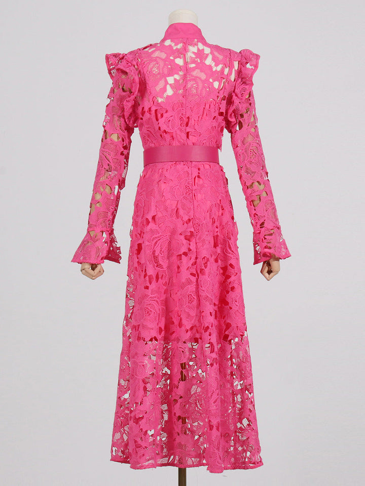 ODD- long-sleeve lace midi dress with belt – Tesoro