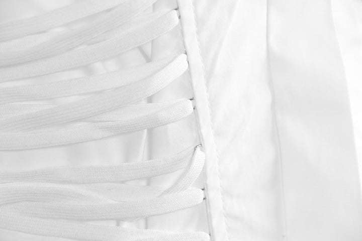 Corset-waist shirt dress with curved hem – BLANC