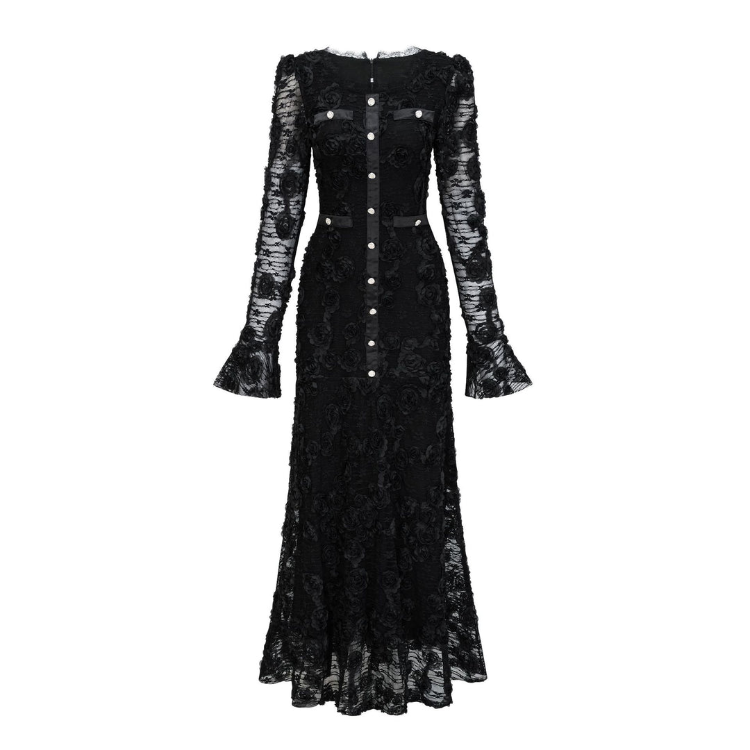 Floral Lace Mermaid Maxi Dress - Noir