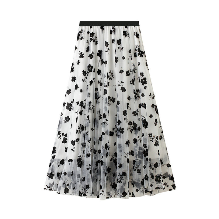 Floral Mesh Maxi Skirt with Elastic Waist – FLOREA