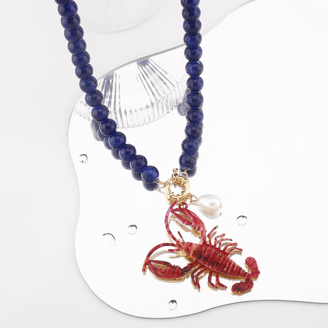 beaded necklace with lobster and pearl charms - NOLA