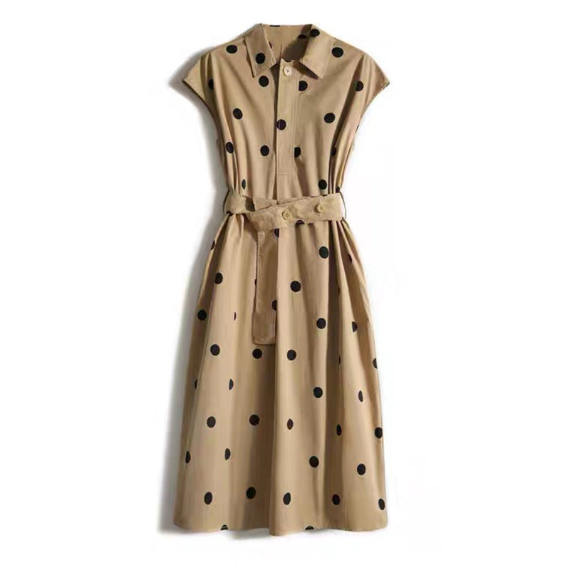 Polka Dot Belted Shirt Dress-seraa