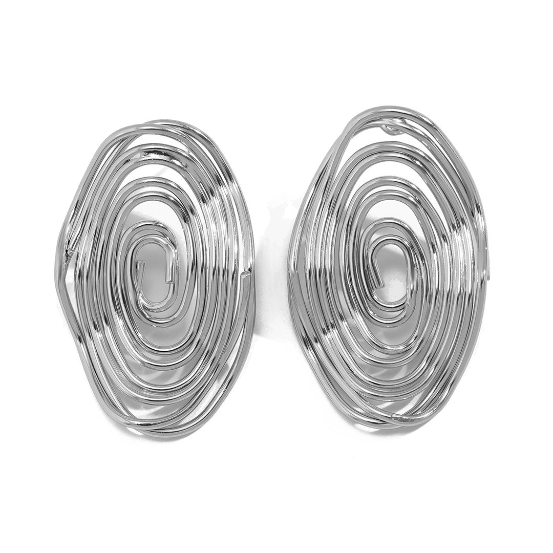 Spiral wire oval earrings in metallic finish - Noliz