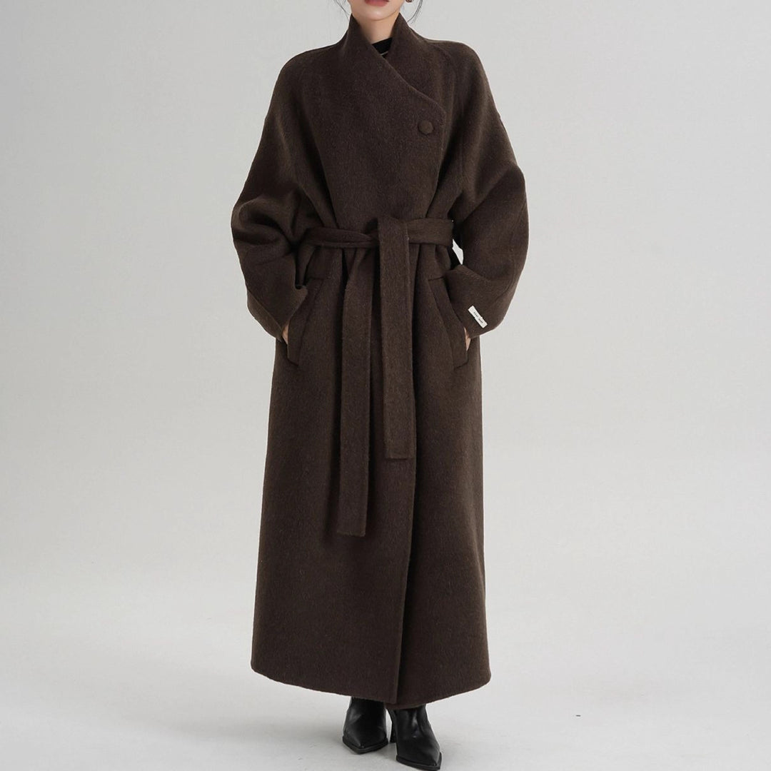 belted wool wrap coat with oversized silhouette – NELAVA