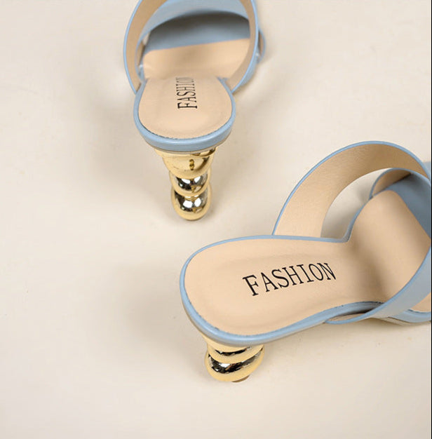 double strap mule sandals with sculpted metallic heel - FIORAZU