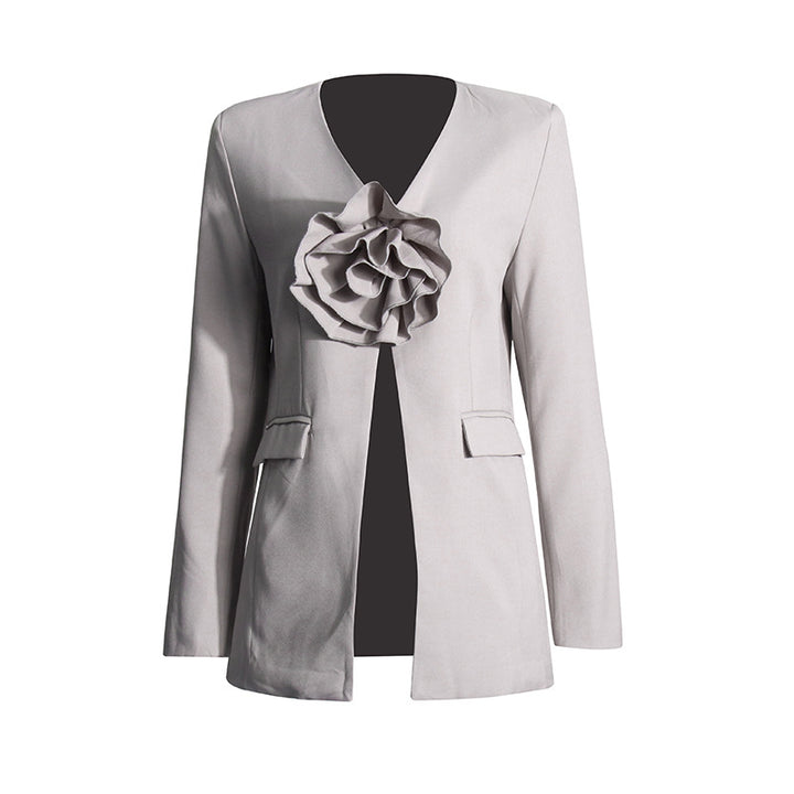 tailored pink blazer with floral accent – ROSÉLLE
