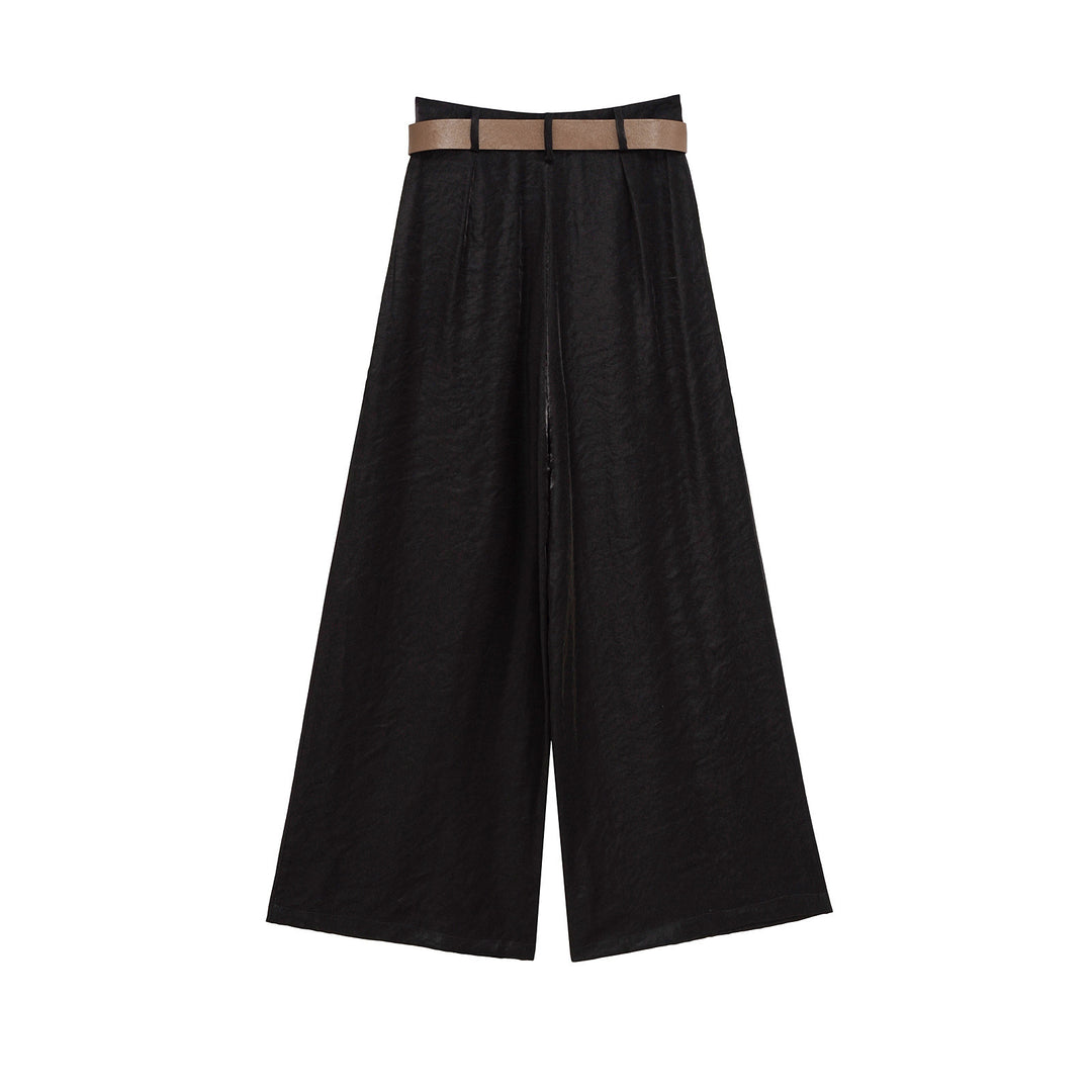 high-waist wide-leg trousers with statement belt – CALISTA