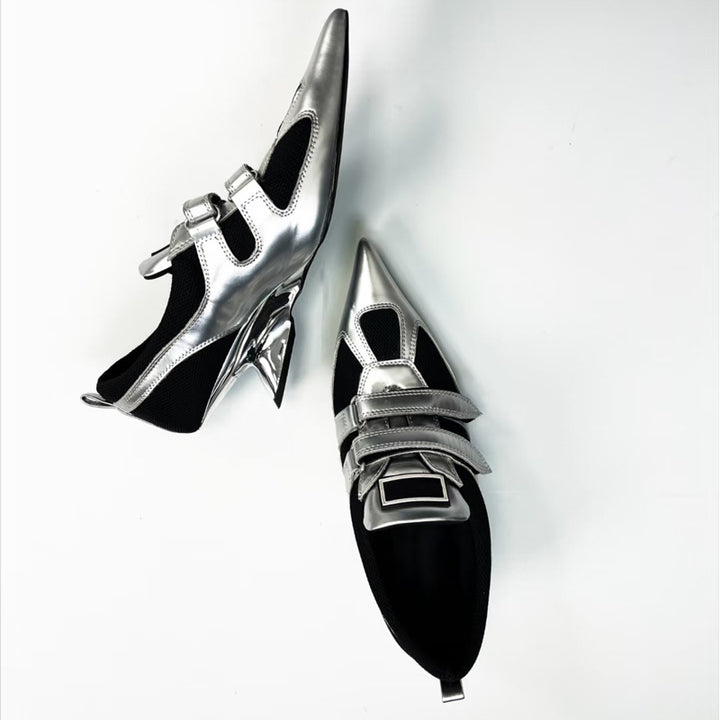 Futuristic Metallic Pointed Sneakers - Avant