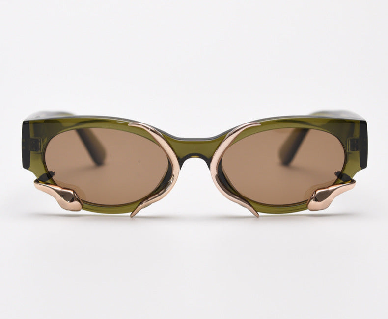 rectangular sunglasses with sculptural metal wave detail - VORTAX