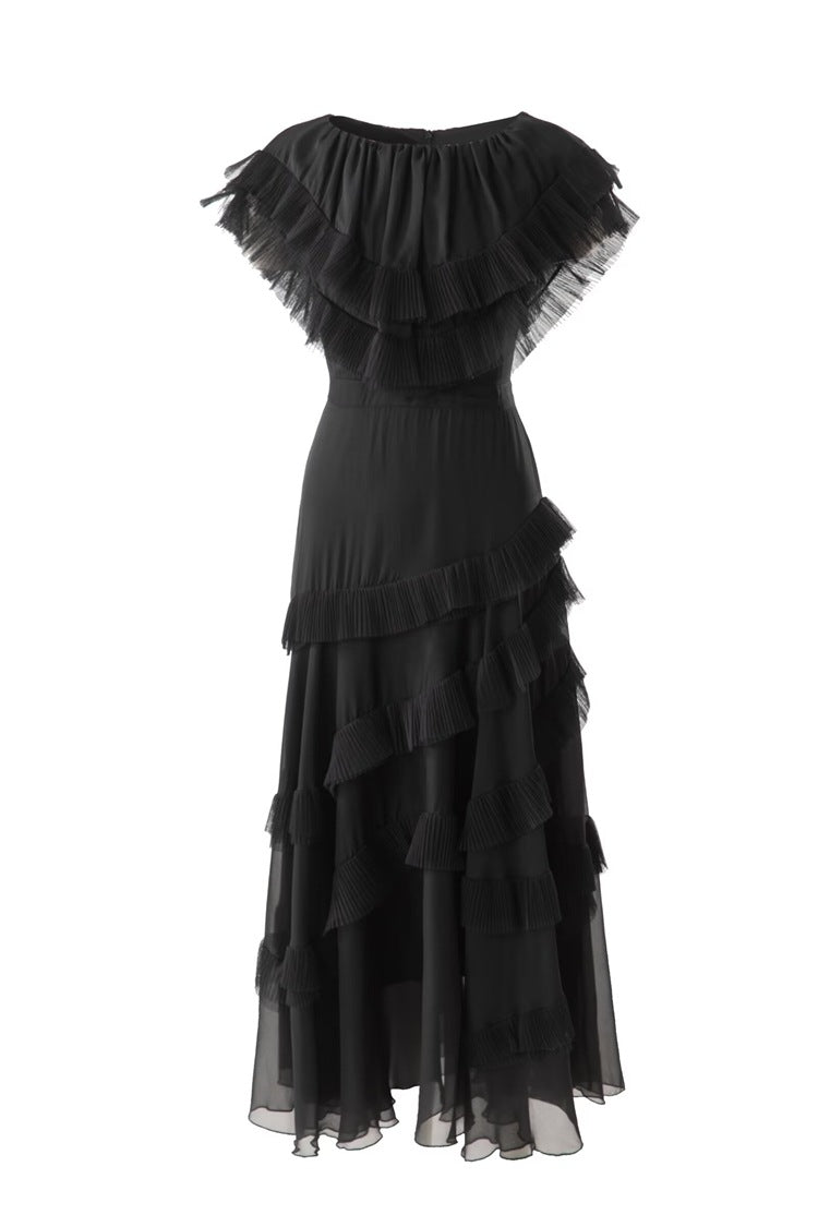 Ruffled chiffon midi dress with layered flounce details – BLUSHÉ